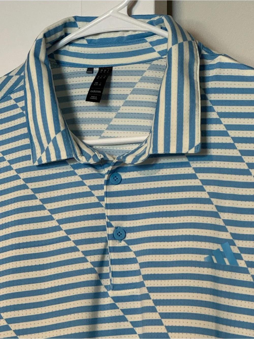 adidas Ultimate365 Mesh Print Golf Polo Blue White Size XL